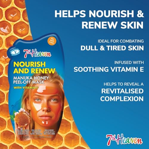 7th Heaven Manuka Honey Peel Off Face Mask with Vitamin E - Nourish and Renew - All Skin Types (Pack of 5) - Image 3
