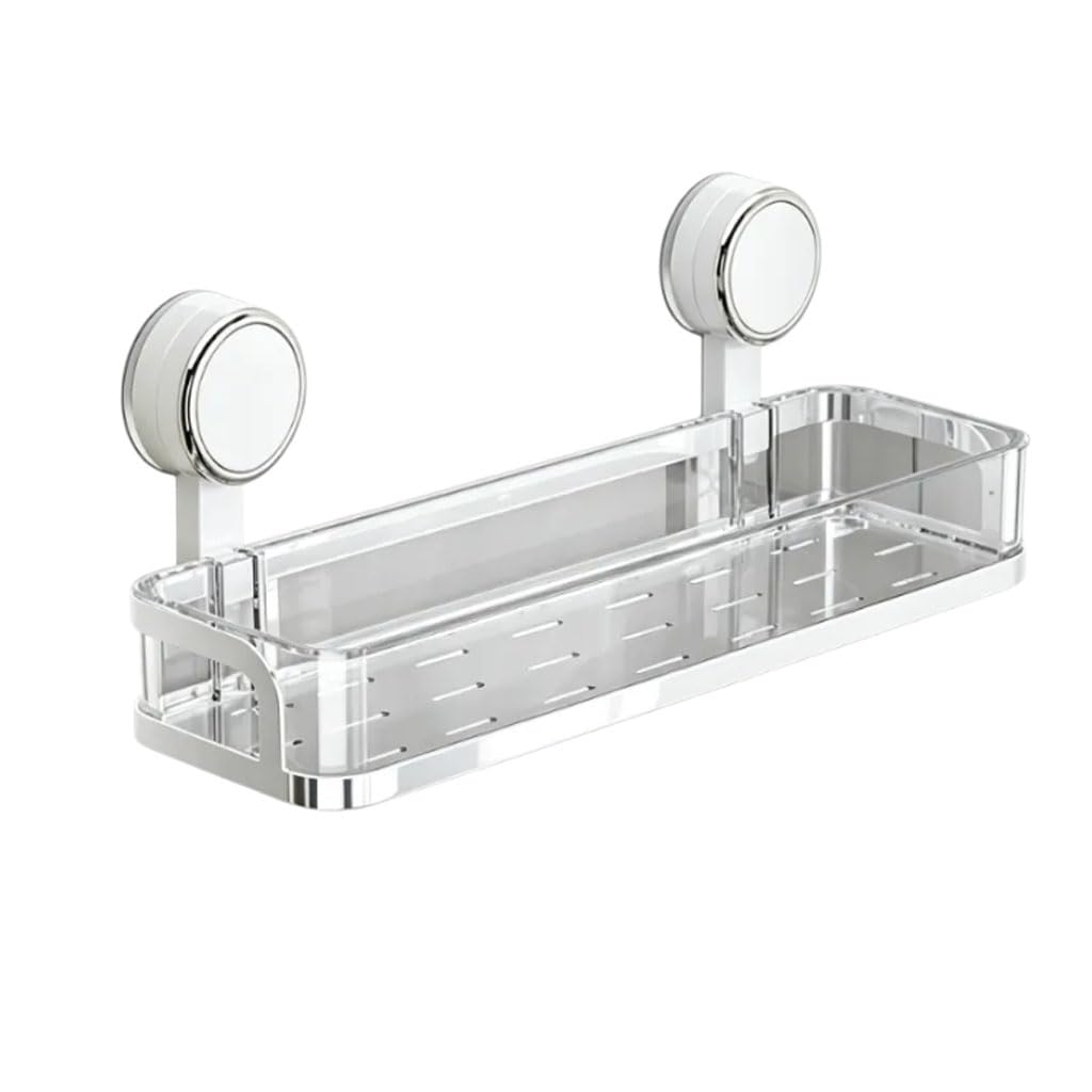 Estante de Ducha sin taladrar con Ventosa, Estante de Pared Organizador de baño con Agujeros de Drenaje, Soporte para champú para Ducha, Blanco y Negro,Blanca,40cm
