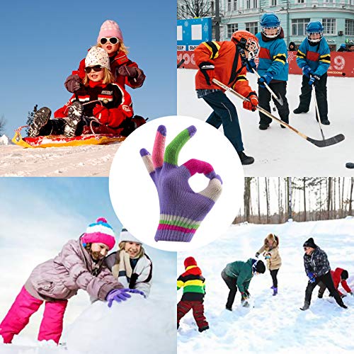 LUTER 6 Pairs Kids Anti-Skid Magic Gloves, Multicolor Winter Warm Full Finger Mittens Stretchy Knitted Gloves for Kids Boys and Girls4