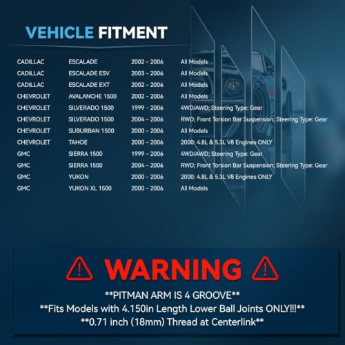 Image of Detroit Axle - 13pc Front End Kit for 1999-2006 Chevy Silverado 1500 Sierra | 1500 Avalanche Suburban Yukon XL 1500 Tahoe Escalade, Upper Control Arm Lower Ball Joint Sway Bar Tie Rod Pitman Idler Arm