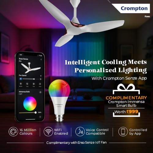 Image of Crompton New SilentPro Enso Senze 1200mm iOT BLDC Ceiling Fan | Premium Design | Wi-Fi, Bluetooth & Remote | Alexa & Ok Google |2x Low Noise |~50% Energy Savings | 4 Year Brand Warranty | Silk White