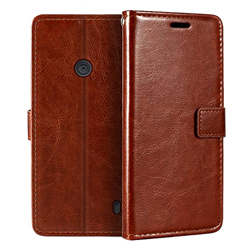 Shantime Funda de Cuero Compatible con Nokia Lumia 520, Diseño Ejecutivo Magnética, 3 Ranuras, Marco para Foto y Cartera Oculta(Marrón)