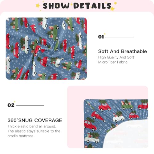 Image of Baby Crib Sheet Christmas Car Crib Mattress for Boys and Girls Playard Sheet Soft Breathable Fitted Baby Mattress Cover 52x28in