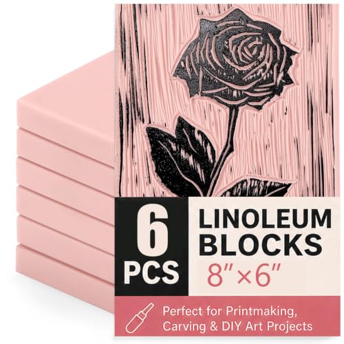Image of Linoleum Blocks for Printmaking Supplies - 6PCS 8 inchx6 inchRubber Linocut Block Printing Kit for Stamp Carving, Soft Relief Printing Linoleum for DIY Crafts & Art Projects