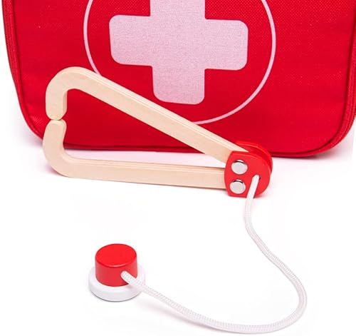 Miniatura 6 de Bigjigs Toys Juego de médicos para niños, juego de médicos de madera de 10 piezas con estetoscopio para niños, termómetro, medicina y más en estuche