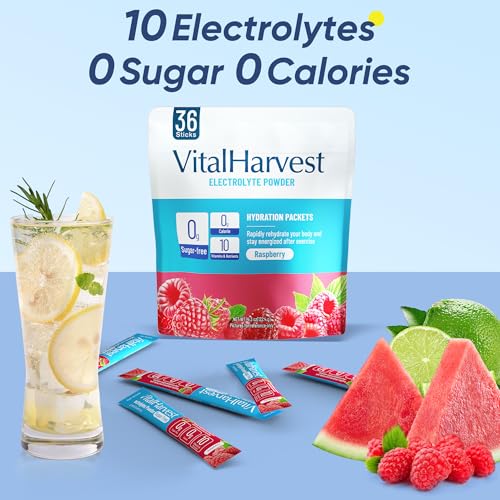 Image of 36 Sticks Electrolytes Powder Packets Sugar Free Hydration Packets Electrolyte Liquid Daily IV Drink Mix with Raspberry, Low Sodium, 0 Calorie
