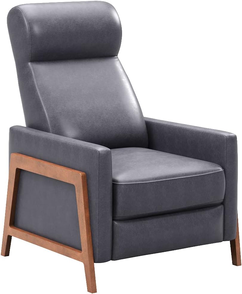 Sunset Trading Edge Pushback Recliner with Walnut Finish Legs, Blue Gray Leather