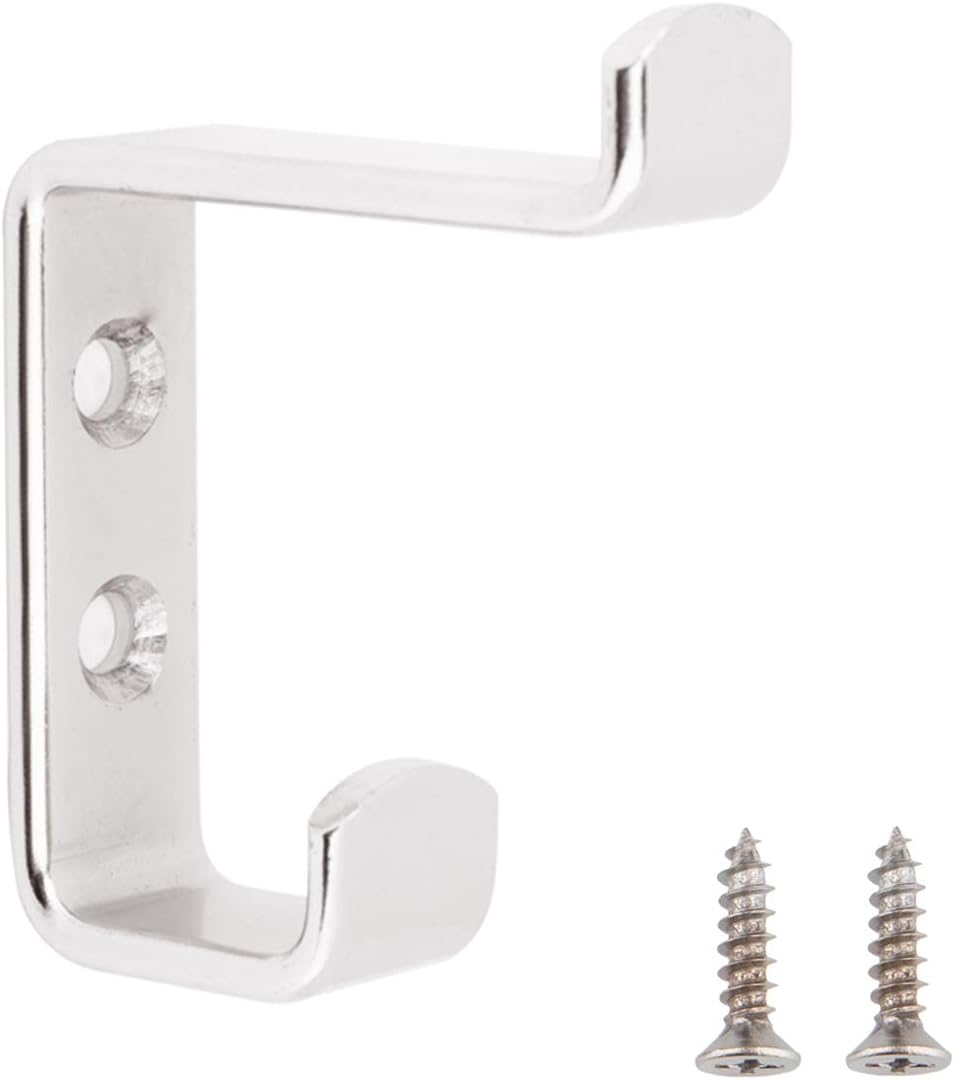 Amazon Basics Straight Steel Double Prong Coat Hook, Nickel Plated, 5-Pack