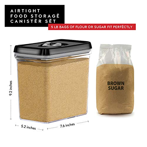 Dwëllza Kitchen Large Airtight Food Storage Containers - Clear Plastic Bulk Food Pantry & Kitchen Storage Containers For Flour, Sugar And Baking Supplies 4 Pcs. Bpa-Free, Keeps Fresh & Dry (Black) #TOP2
