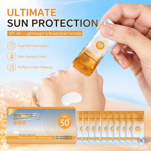ZARICS 50PCS Mini Sunscreen Bulk, Travel Size Sunscreen SPF 50+, Sunscreen Packets, Bulk Mini Sunscreen for Face & Body, Lightweight, Waterproof & Non-Greasy, Perfect for Thank You Gifts & Beach Must Haves