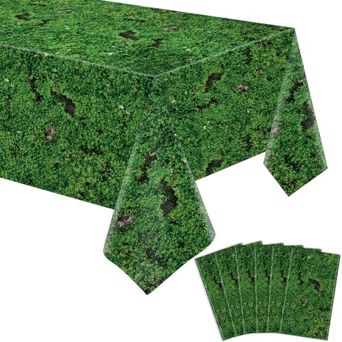 6 Pcs Green Moss Tablecloth Green Leaves Tablecloth Jungle Tablecloths Plastic Forest Jungle Table Cover Plants Nature Themed Party Table Decor Forest Party Decorations Moss Theme Supplies 86 x 51 IN