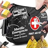 Botiquín de primeros auxilios compacto e impermeable, muy útil para llevar en el coche y usar en caso de emergencia, incluye dos mantas térmicas, vendajes autoadhesivos y martillo rompe cristales