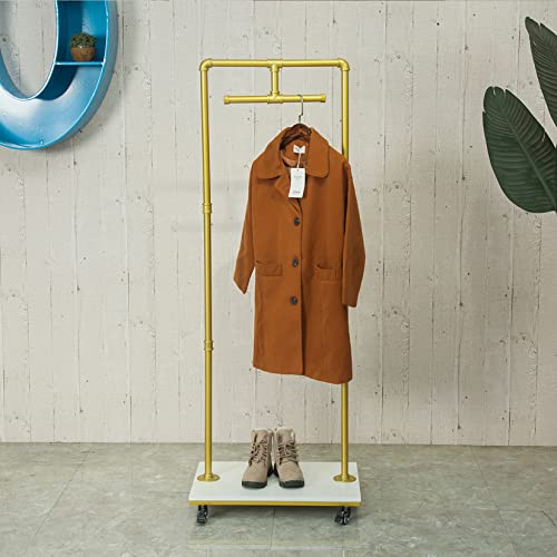 Ethemiable Industrial Pipe And Wood Rolling Clothing Retail Store Display Stands, Entrance Porch Organization Hanging Garment Rack,Wall Mounted Storage Clothes Towel Shoe Bag Pipe Shelf (Gold) #TOP7