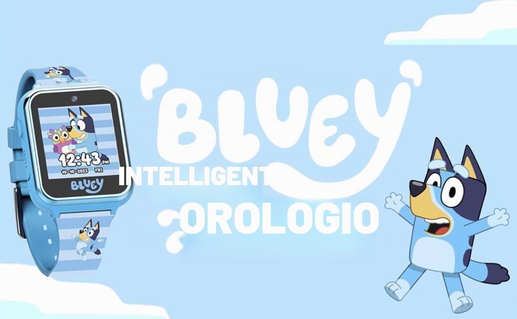 Accutime Bluey Smartwatch per bambini con fotocamera, giochi, pedometro e registratore audio per gioco creativo e apprendimento, touchscreen da 1,5", blu, adatto per polsi da 5,5 a 8 pollici, per