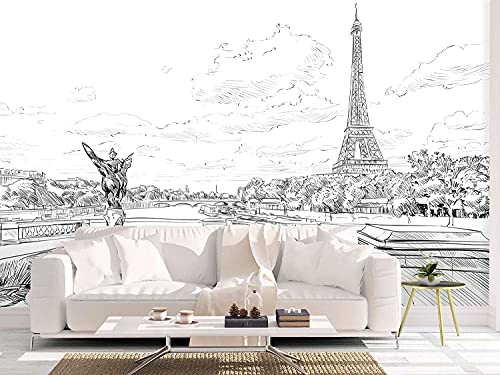 Oedim Papel Pintado para Pared Trazos Torre Eiffel Blanco y Negro, Mural, Papel Pintado, Decoración comedores, Salones, Habitaciones