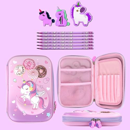 Image of DEOXY 3D Unicorn Pencil case Large Capacity Premium Stylish EVA Case Embossed Compass, School Supply Organizer for Students, Stationery Box, Cosmetic Zip Pouch Bag-CK22