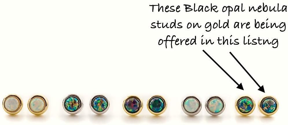 Black Opal Stud Earrings- 14k Gold over Sterling Silver- 5mm- October Birthstone- Women's Jewelry Gift Idea - Image 3