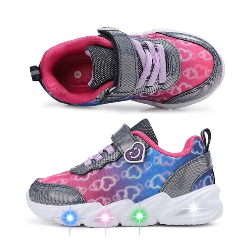 CNFOOTJKY Light up Girls Shoes LED Flashing Sneakers for Little Kids Breathable Lightweight Size 12 Navy/Pink