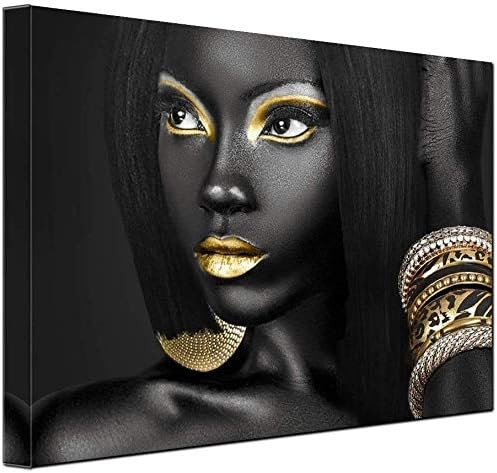 TAOMI Black Woman Portrait Artwork Egyptian Queen Gallery Poster Print Living Room Wall Art African Girl Black and Gold Picture Home Office Decor Bedroom Wall Decor Frame 12x16inch