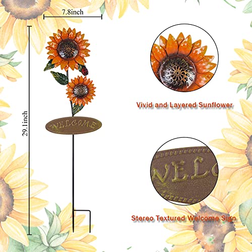 Dreamysoul Sunflower Garden Decorative Stake, 29 Inch Metal Welcome Sign Garden Stake For Garden Patio Porch Backyard Decor #TOP2