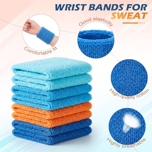 Image of WILLBOND 8 Pack Wrist Sweatbands Sports Wristbands Tennis Sweatbands Neon 80s Thick Cotton Gymnastics Sweat Band Athletic Football Soccer Sports Wristband for Men Women Party