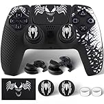 PlayRealm Silicone Skin Cover Sticker x 1 & Extender Grips x 2 for PS5 Controller Venom White