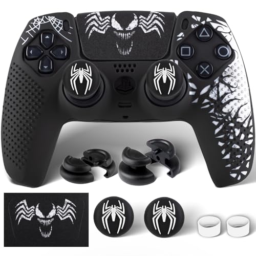 PlayRealm Silicone Skin Cover Sticker x 1 & Extender Grips x 2 for PS5 Controller Venom White