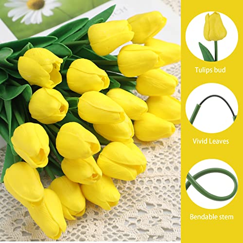 50 Pcs Tulips Artificial Tulips Flowers Pu Fake Tulips 13 Inch Faux Flowers Cemetery Flowers For Easter Spring Home Room Office Party Wedding Decoration Bouquet Centerpiece (Yellow) #TOP2