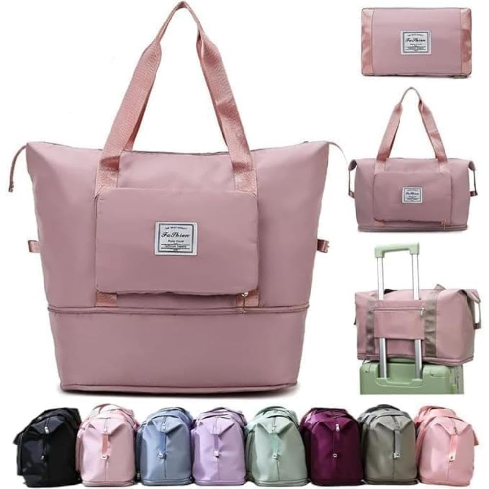 Waterproof Expandable Travel Duffel Bag for Women - Foldable Lightweight Weekender Tote with Shoe Compartment, Large Capacity Carry Bag for Gym, Travel, Overnight Trips & Luggage Storage (Pink)-picture-36