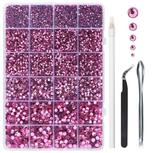 Image of Hotfix Rhinestones Kit,Dark Pink, Mixed 5 Sizes 14400pcs | Hot Fix Crystals, for Bedazzling Clothes Crafts, with Wax Pencil,Tweezers and Spoon,SS6-SS30
