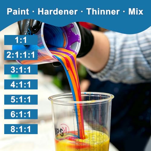 38-Ounce (18 Pack and 6 leds) - Plastic Measuring Cups for Liquids, Paint Mixing Cups, Automotive Painting, Epoxy Resin, Acrylic Arts, Crafts, Disposable or Reusable, Graduated, Mixing Ratios by KHLCUPS - Used condition - Image 6