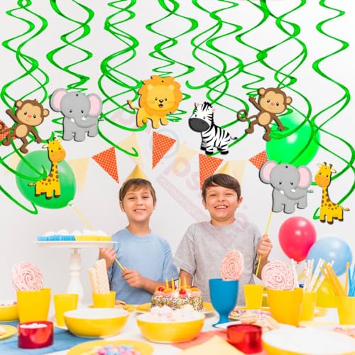Image of Propsicle Prosicle Birthday Jungle Theme Kids Party Decoration Swirls Animal Cutouts Forest Safari Hanging Paper Decor Monkey Lion Elephant