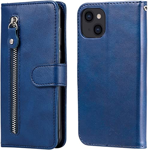 Étui portefeuille iPhone 13 en cuir PU bleu avec porte-cartes et fermeture magnétique