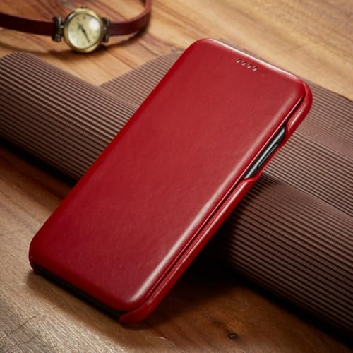 Housse iPhone 15 Pro Max cuir véritable rouge idéale pour le quotidien et le bureau