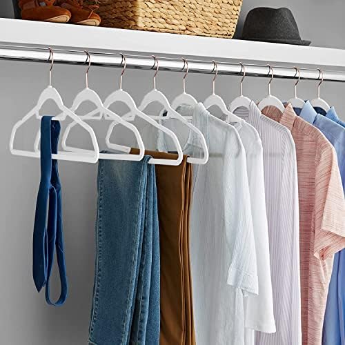 AVOS-DEALS-GLOBAL - 30 Hangers, Velvet Hangers, Suit Hangers, Non-Slip Velvet Hangers with Tie Bar, Space Saving Clothes Hangers, Heavy Duty Closet Felt Hangers, 45cm, Rose Gold Swivel Hook (White)