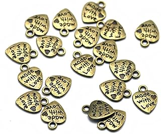 JSUOEO Love Charm Pendant, Antique Silver Heart Charm Antique Bronze Tibetan Charms Pendants Love Charm for DIY Handmade Accessories 100PCS