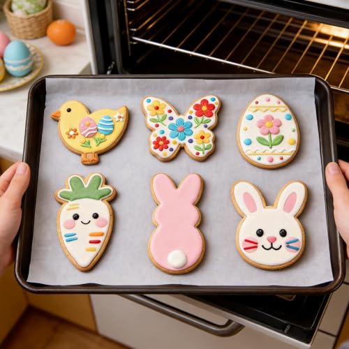 6Pcs Large Easter Cookie Cutters for Kids, 4'' Bunny Head, Egg, Chicken, Rabbit, Carrot, Butterfly Shapes, Metal Biscuit Molds for Easter Spring Holiday Themed Baking Supply #3