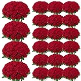Ovveroche 150 Pcs Roses Artificial Flowers, Silk Crimson Burgundy Artificial Flowers Petals Long Stem Roses for Wedding Bouquet Home Party Decor