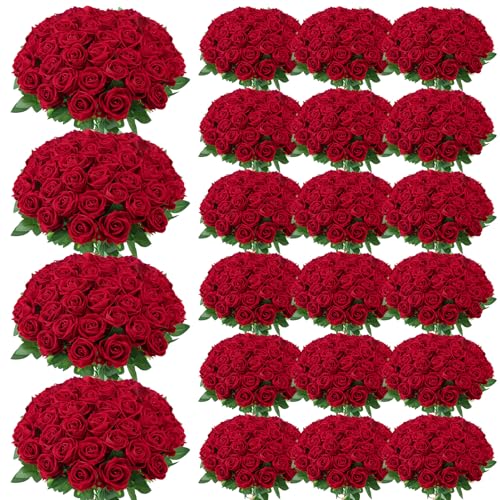 Ovveroche 150 Pcs Roses Artificial Flowers Crimson Burgundy