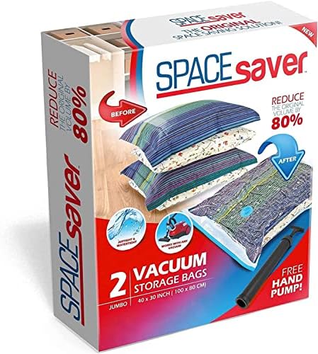 Spacesaver Premium Vacuum Storage Bags. 80% More Storage! Hand-Pump for Travel! Double-Zip Seal and Triple Seal Turbo-Valve for Max Space Saving! (Small 3 Pack)