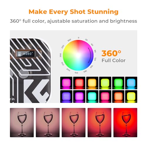 Image of K&F CONCEPT RGB Video Light 21 Light Effects, 2500K-9900K, CRI 96+, White | 360 Full Color Portable Light, Magnetic Rechargeable LED Panel Camera Light with 1 /4 inch Screw Mount for Vlogging, Selfie L01