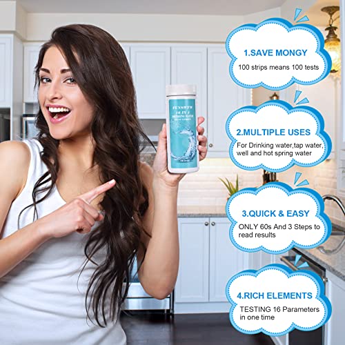 Water Test Strips, 16 In 1 Water Testing Kits For Drinking Water 100 Pcs Rapid Test Strips Detect Hardness, Lead,Chlorine ,Ph, Nitrate,Iron And More Home Water Test Kit For Well, Tap, And Pool Water #TOP3