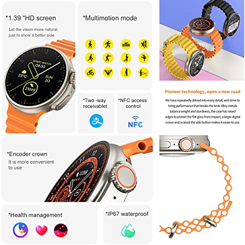 K9 Ultra Pro Round Smart Watch 1.39 Inch Sport Smartwatch Bluetooth Call Nfc Waterproof Heart Rate Blood Oxygen Fitness Tracker (Orange) #TOP2