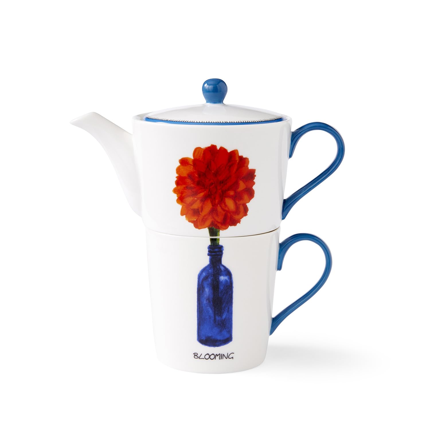 SpodeKit Kemp Doodle 12oz Tea Set | Includes Teapot and Teacup | Blooming Tagline | Fine China | Dishwasher Safe | Ideal for Afternoon Tea | Thoughtful Gift Idea