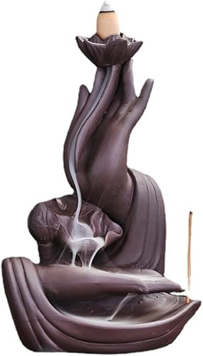 Quemador de incienso con manos de Buda de arena morada, creatividad, loto zen, cascada, humo, incienso, decoración del hogar, artesanía