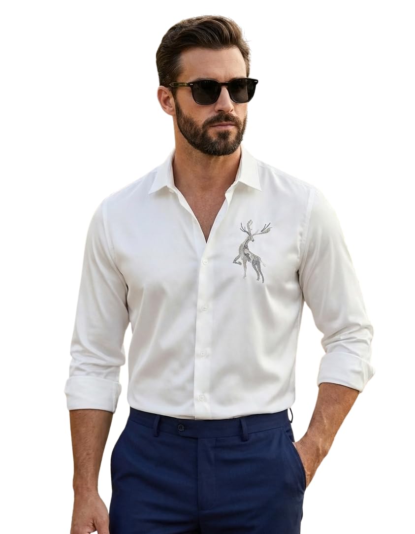 afflatus Men’s Stylish Satin Shirt for Party, Formal and Casual Wear Full Sleeve Shirt for Men - Buck-picture-37
