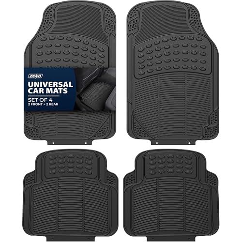 ZENO 4 Piece Universal Car Mats | Universal Floor Car Mats | Heavy Duty Rubber Mats | Non Slip All Weather Mats for SUVs Vans Trucks & Cars | Easy To Clean | Waterproof | Black