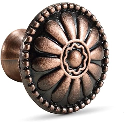 CHICTIE Kitchen Cabinet Knobs Round 8 Pack, Antique Brass Knobs for Cabinets Dressers Drawers, Euro Flower Pulls Handles, Vintage Bronzed Hardware Knobs for Cupboard, Rustic Style Cover