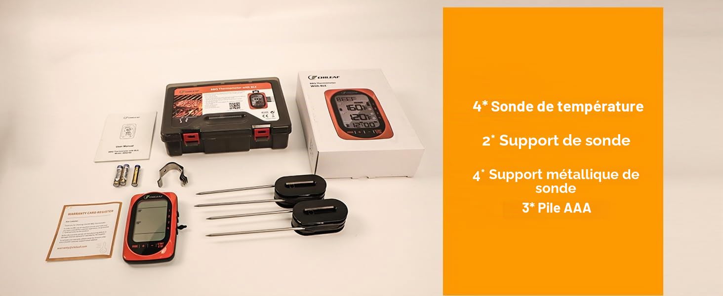 Meat Thermomètre numérique instantané avec 4 modes d'échantillons de mode temporisation pour barbecue, bonbons, aliments et fumoirs
