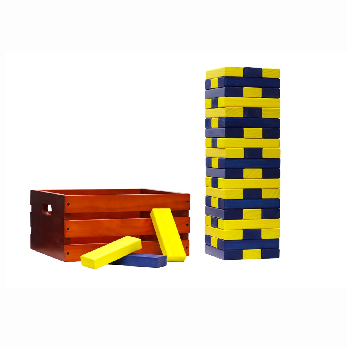 Tailgating Pros Premium Giant Toppling Timbers with Stained Crate – Choose Your Team Colors! Jumbo Outdoor Yard Game, Tower Grows to Over 5 Feet! –